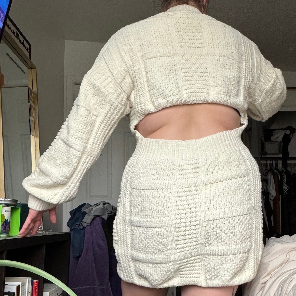 Patchwork It Cream Cable Knit Cutout Sweater Dres… - image 2